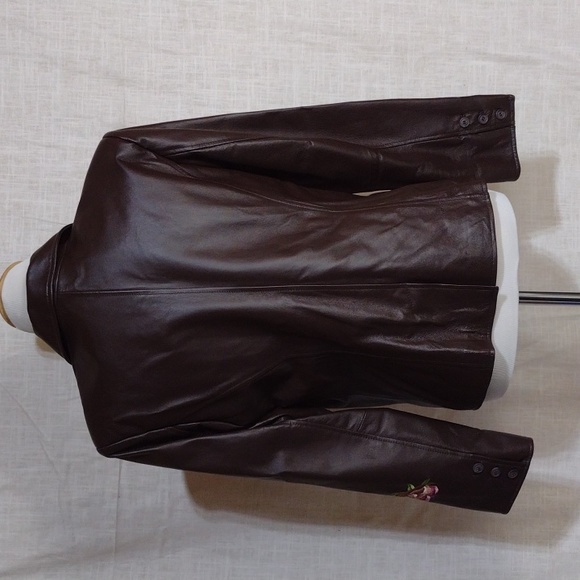 NWOT Pamela McCoy embroidered brown leather blazer - Picture 6 of 12